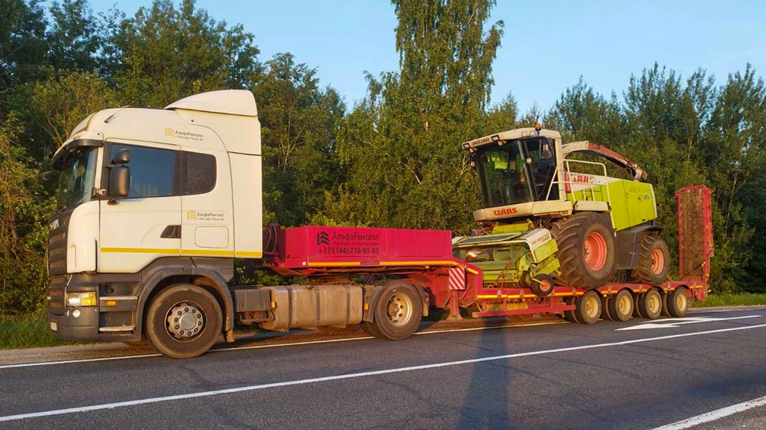 Перевозка комбайнов низкорамным тралом по РБ